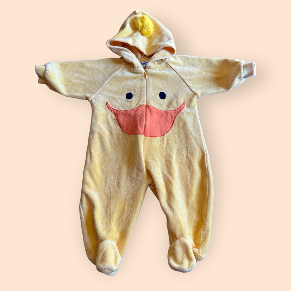 Vintage Baby Miniwear Yellow Duck Velour One Piece Outfit/Costume Sz 0/3 Mon - Picture 1 of 8